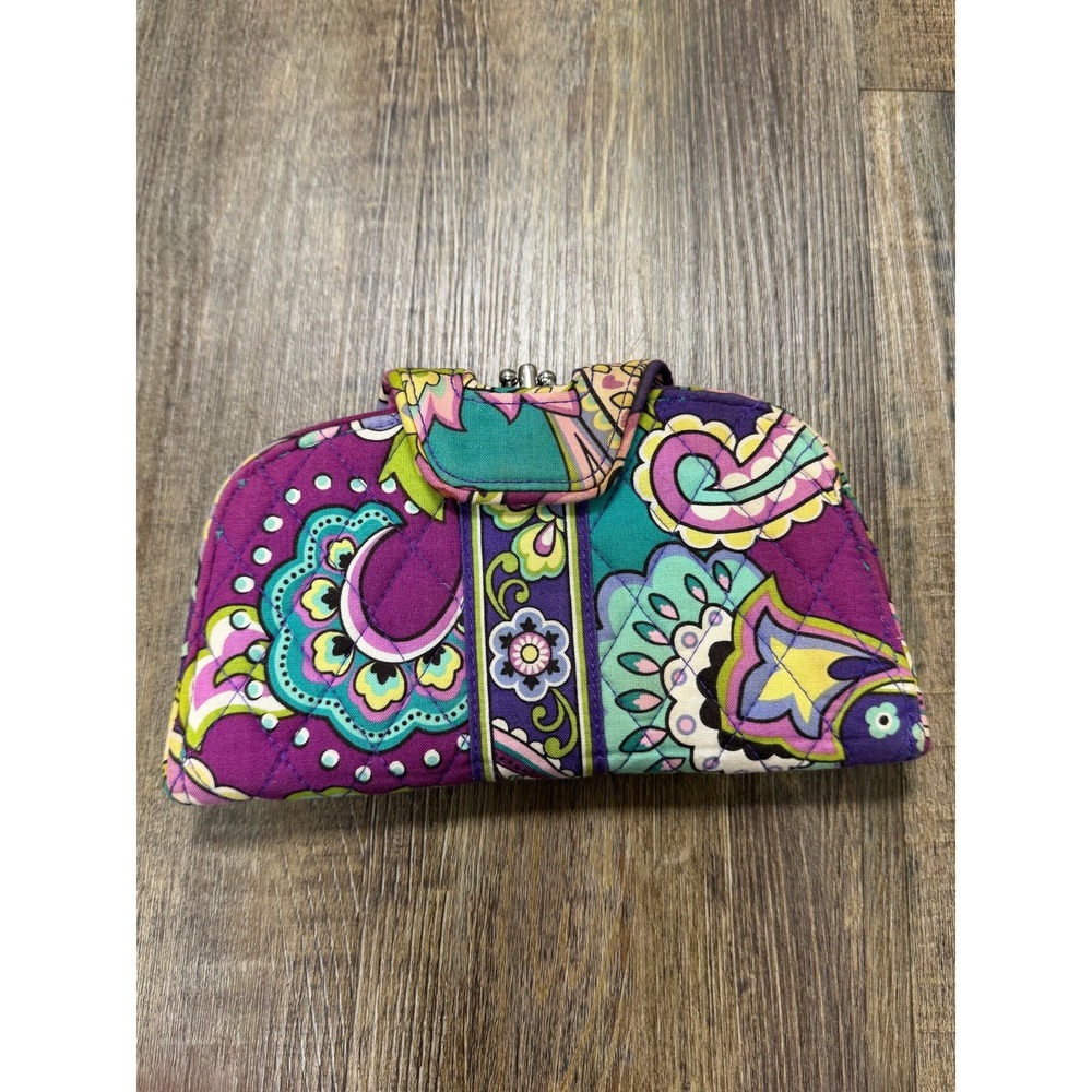 Vera Bradley Plum Petals Quilted Heather Turnlock Wallet Kisslock Coin Purse